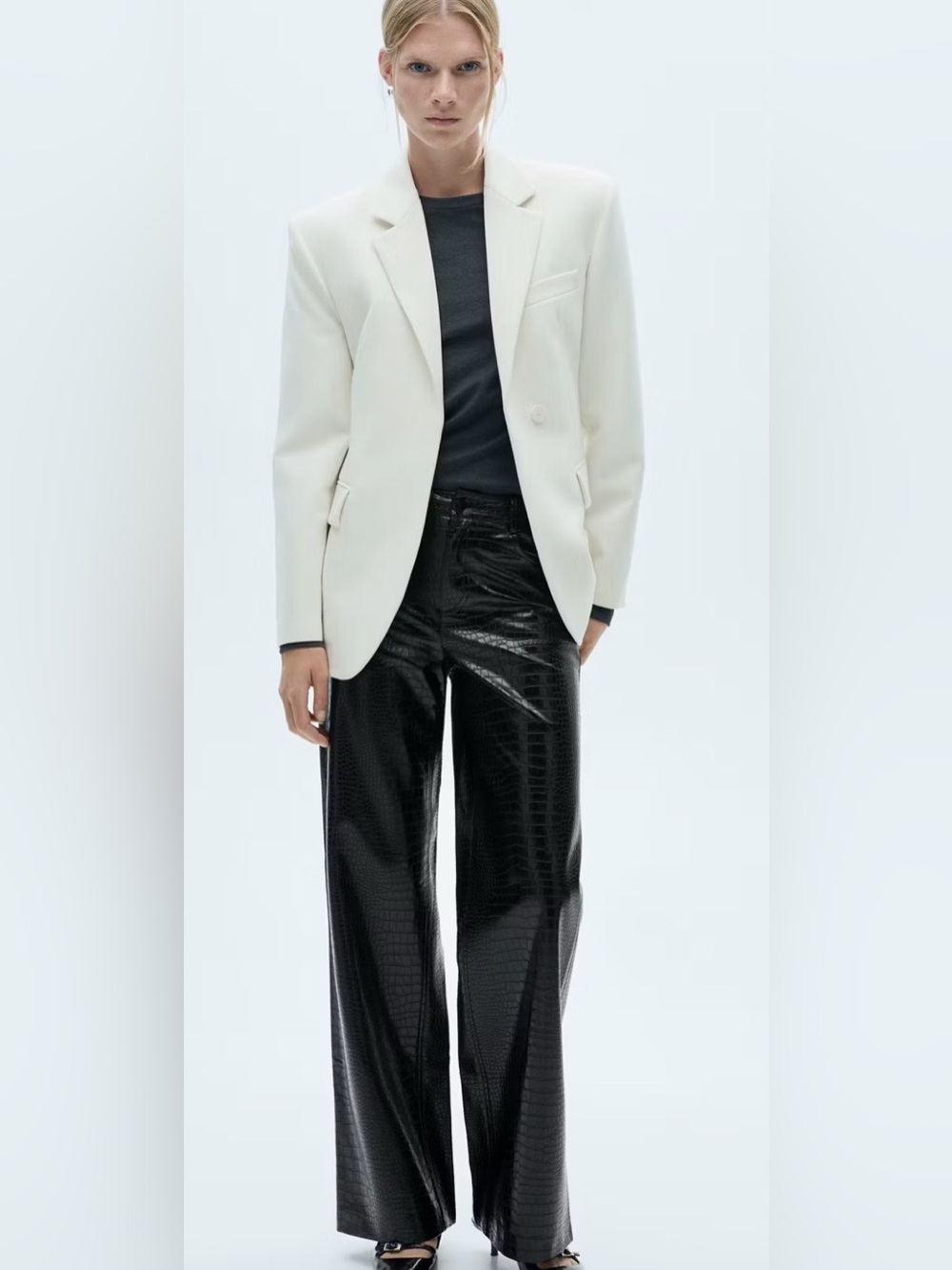 MANGO CROCO-FAUX-LEATHER STRAIGHT FIT TROUSER WOMEN BLACK SIZE 8 STYLE 312 CROCO